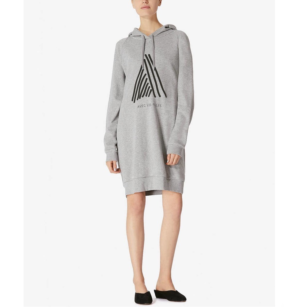 Avec Les Filles Hooded Cotton Sweatshirt Dress Size M